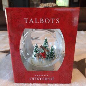 2021 Talbots Christmas‎ Ornament Glass With Open Woodland Scene Deer Trees Snow